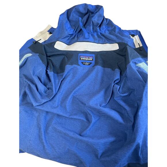 Patagonia Rain Jacket Mens Size Medium Hooded Elbow Patches Blue Full Zip EUC - Picture 5 of 11